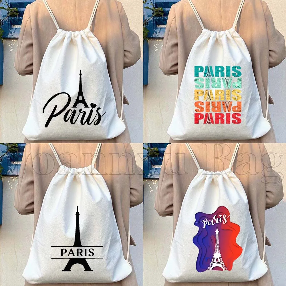 

France Map Flag French Paris Eiffel Tower Travel Gifts Canvas Drawstring Bags Soccer Backpack Gym Sackpack Sports String Bag