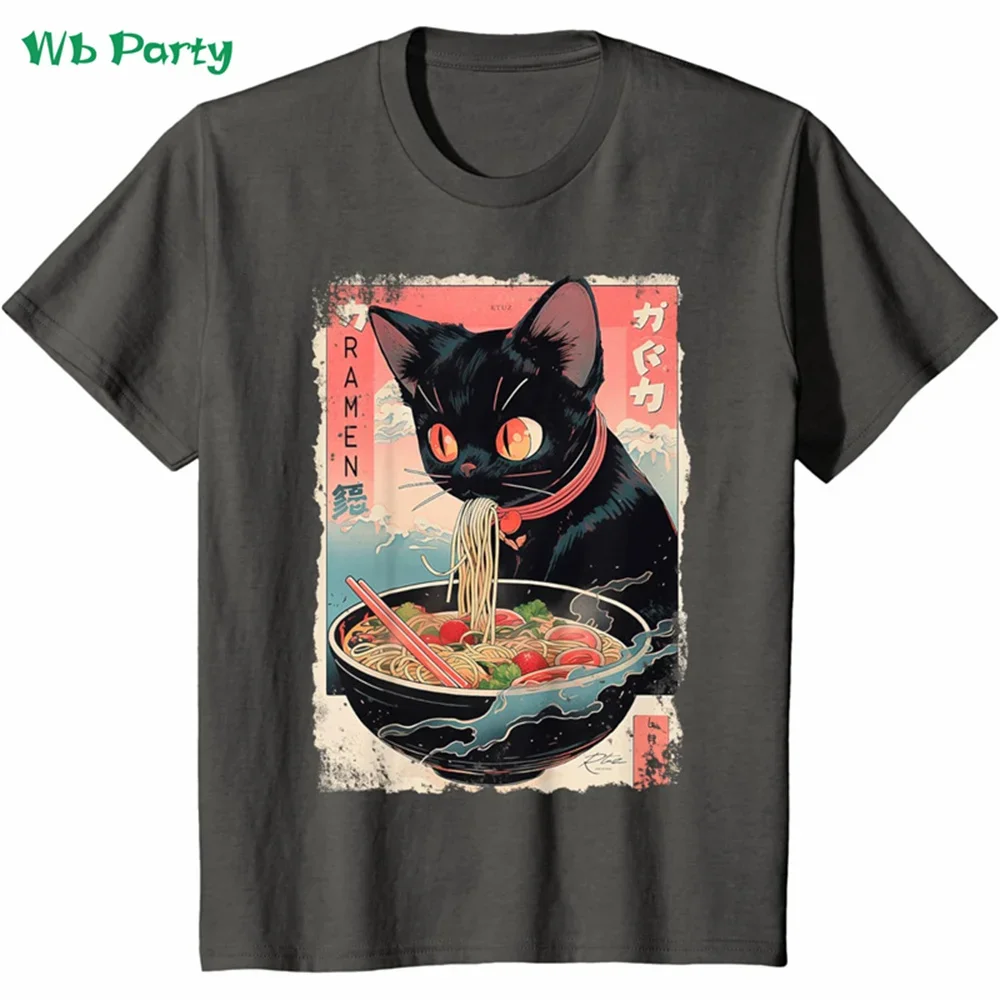 Cat Ramen Grafik Herren Kurzarm-T-Shirt Lustiges Japanisches T-Shirt Oversized Harajuku Tops Sommer Herren Street Casual Kleidung – Detail 3