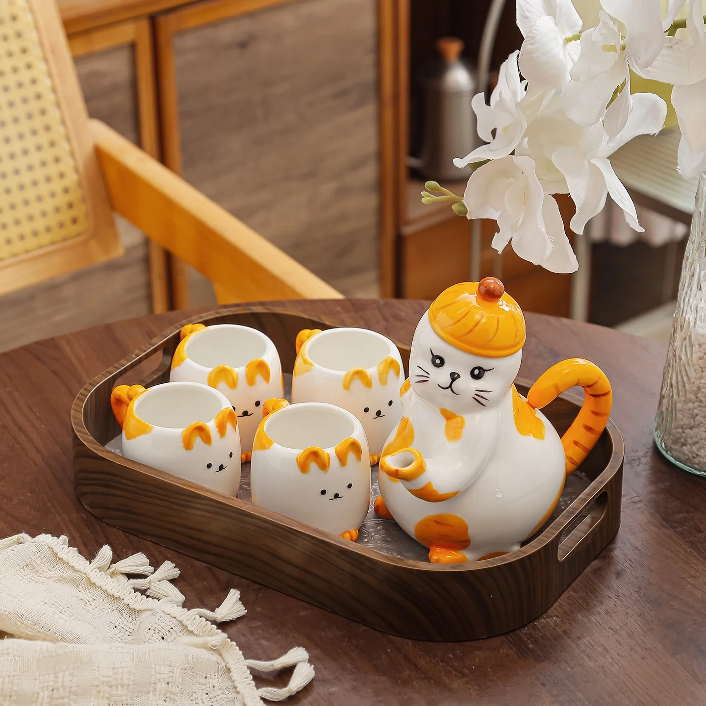 

Cerc Mugs Set Living Room Water Cups Cute ape Japanese Tea Set Moving Gift Box Chinese Porcelain Ear Mugs