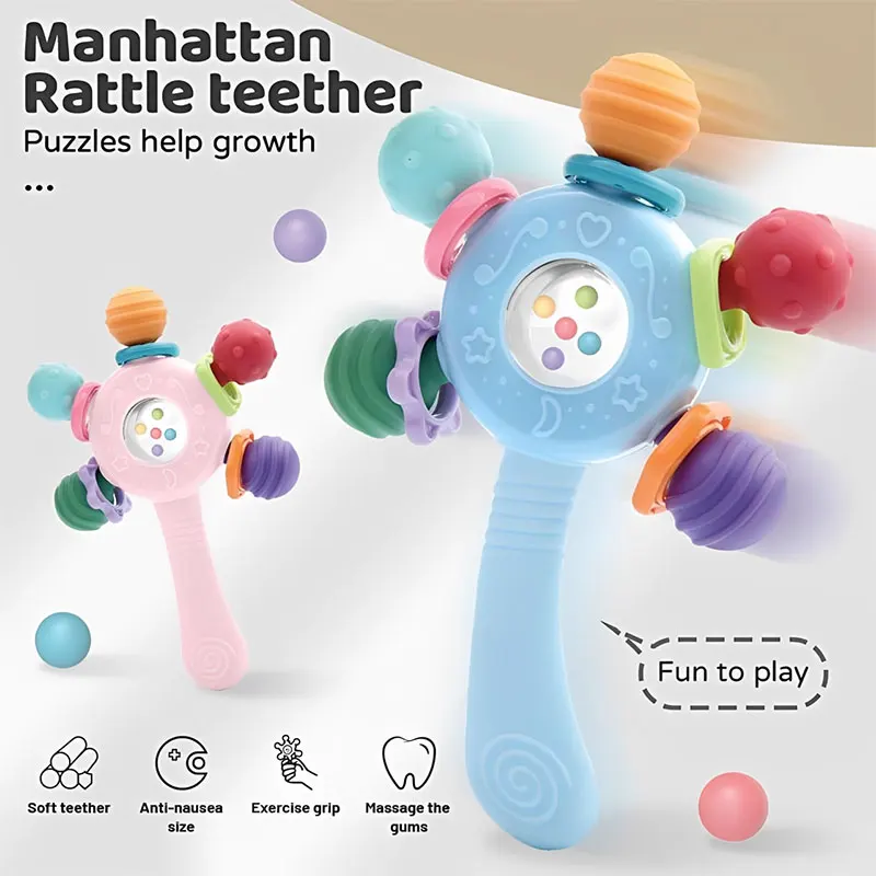 Hand-held Rattle Teether Hand Bells Early Educational Toy Teething Ring Sensory Toys For Toddlers Chewing Toy Baby Accessories