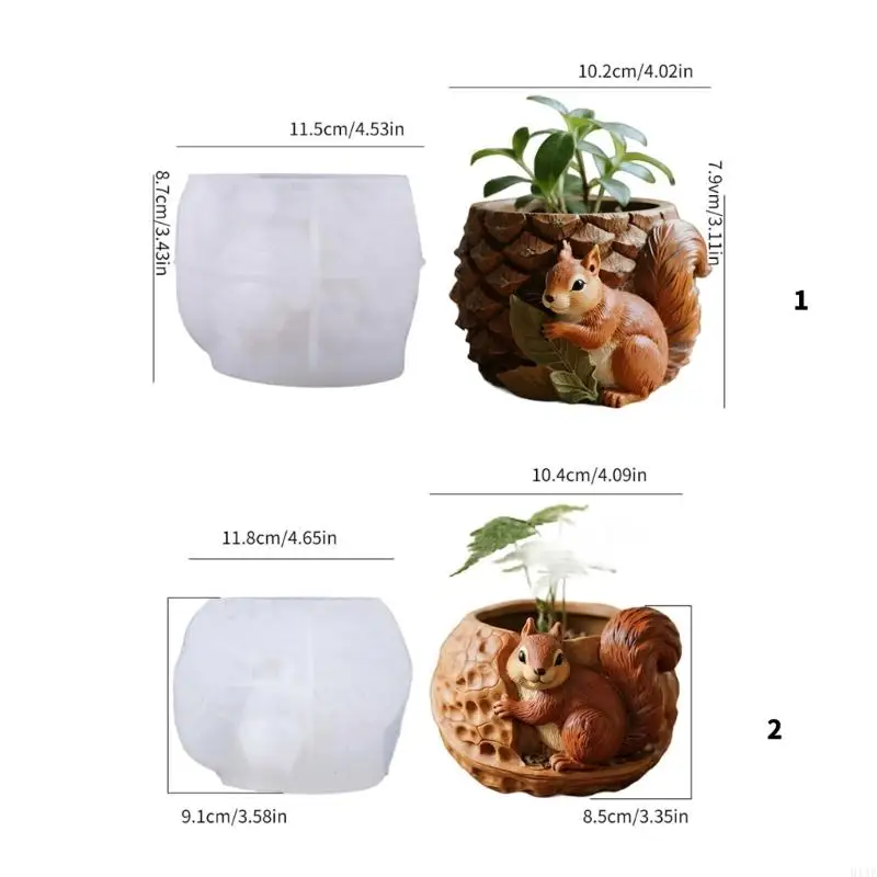 91AF Leicht zu lösende Eichhörnchen-Silikonform für Pflanzgefäße, geeignet für die Herstellung einzigartiger Kunsthandwerke und