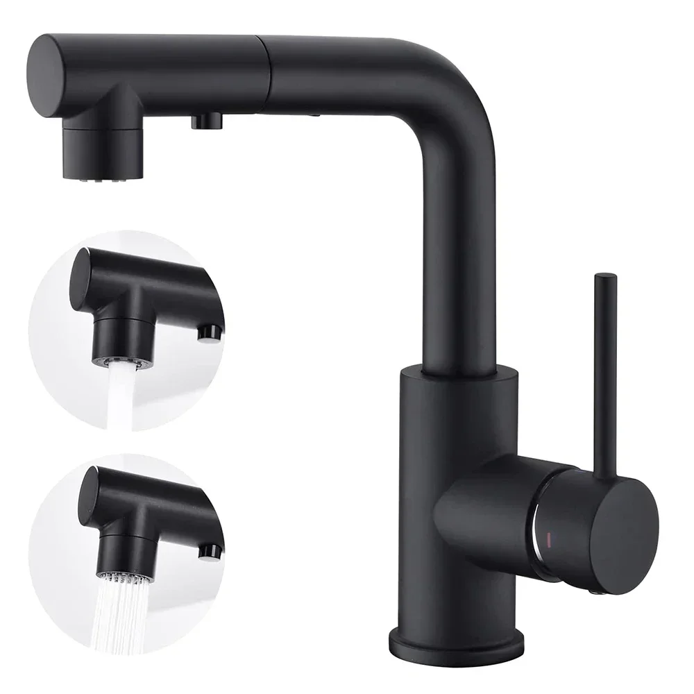 005 Kitchen Bar Sink Faucets with Pull Down Sprayer Mini Bar Prep Faucet Black Kitchen Utility Sink Faucet
