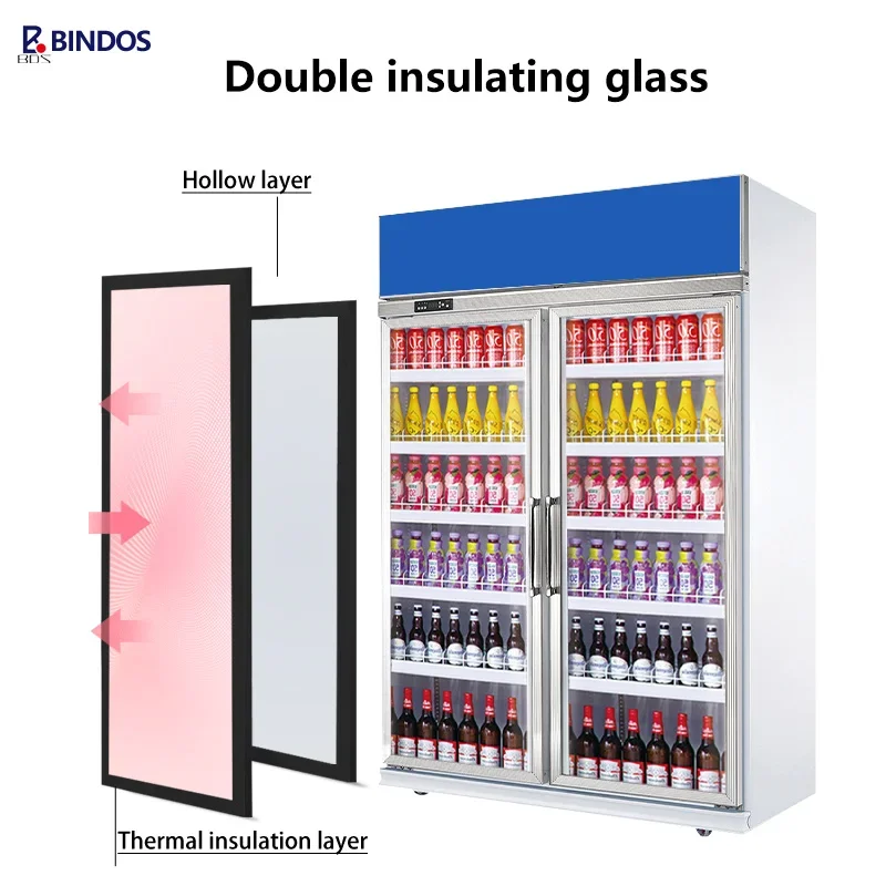 Commercial 2 Door Beverage Cooler Refrigerator Glass Door Fridge Refrigerated Fan Cooling Soft Drink Beverage Display Cooler