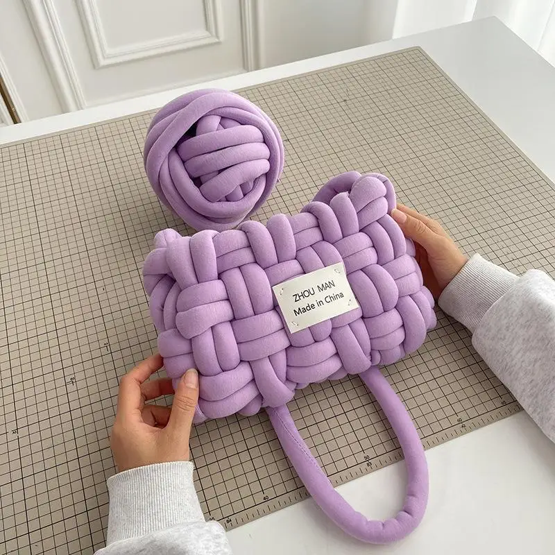 DIY Knitted Bag - A Super Thick Icelandic Wool Hand-knitted Handbag For Women. Handmade Postman Bag Material Package