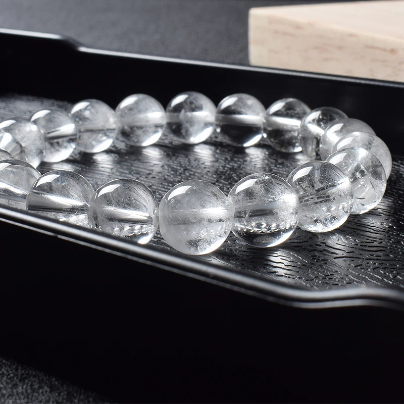 Natural Clear Quartz Crystal Beads Bracelet Real Women White Transparent 100% Genuine Rock Crystal Stone Reiki Healing Jewelry