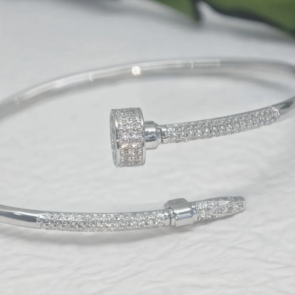 2024 New S925 Sterling Silver Gold Plated Open Cuff Cz Bangle Zircon Bangle Bracelet For Women Fine Jewelry Gifts