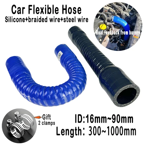 Imagen 1 del producto Manguera de silicona azul Tubo corrugado de alambre de acero Tubo de entrada de alta presión y alta temperatura Intercooler Conexión del filtro de aire