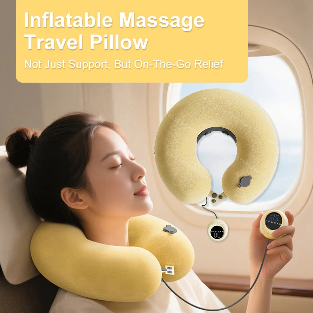 Customizable Portable Inflatable U-Shaped Neck Pillow Massage Pillows Travel Camping Lunch Break Office Nap Neck Support 6