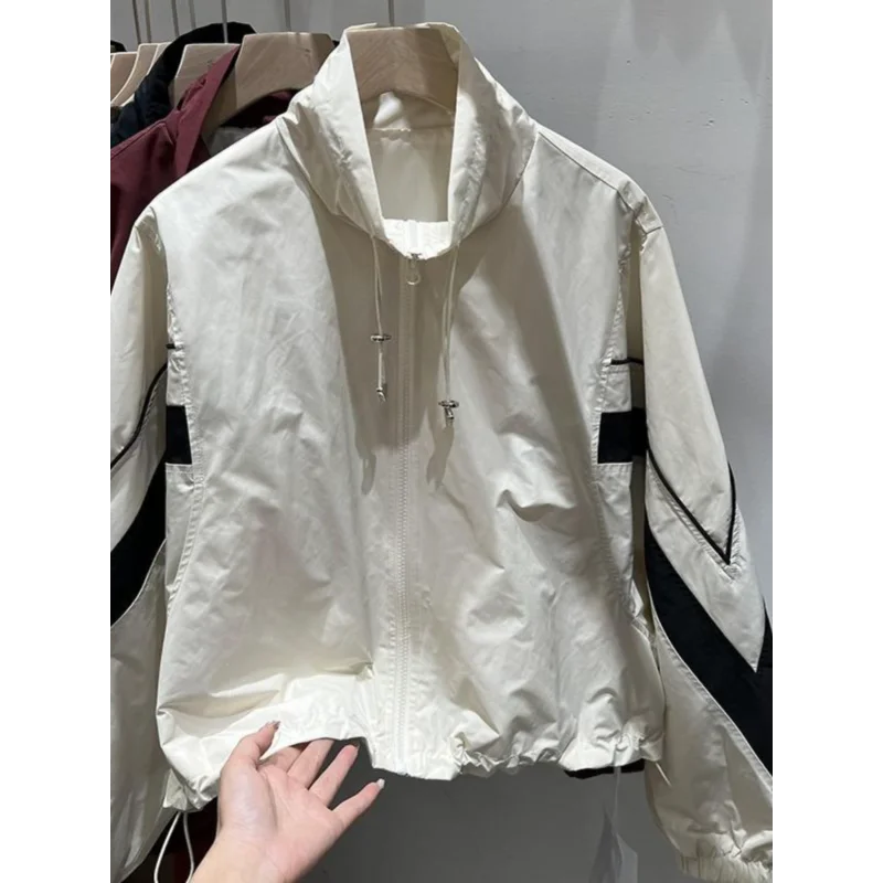 

Stand-collar Baseball Uniform Spring Autumn Thin Windbreaker Short Jacket Spliced loose Versatile Windbreaker Women