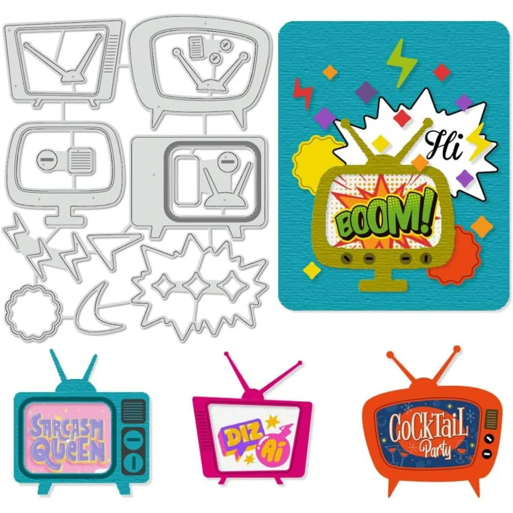 Retro TV Cutting Dies Stencils Frame Lightning Antenna Carbon Steel Embossing Tool Die Cuts Metal Templates for DIY Scrapbooking