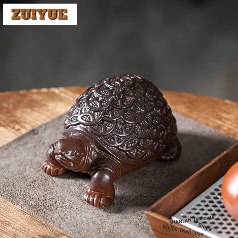 Purple Pottery Golden Coin Turtle Tea Pet Traditional Tea Sculpture Tea Figurine Play Toys Tea Statue Ornaments Workmanship