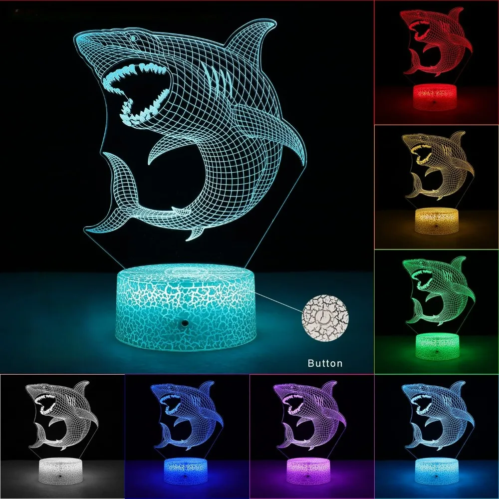 Nighdn Shark Night Light 7 Colors Changing Illusion Night Lamp for Kids Baby Room Decor Gifts for Lovers Boys Girls Bedside Lamp