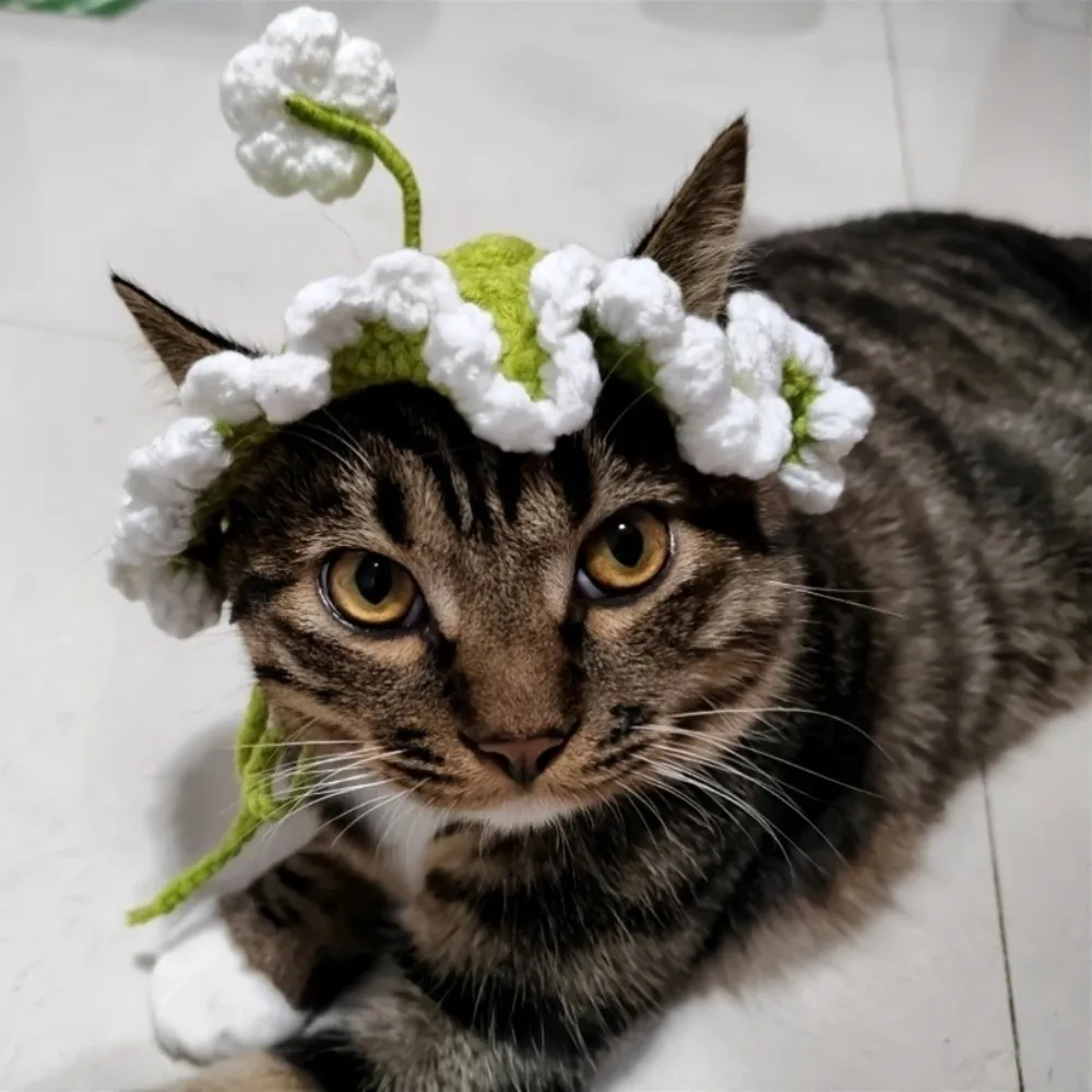 Funny Crochet Cat Knitted Hat Warm Cartoon Cat Tied-up Hat Handmade Cute Cat Headwear Party Costume