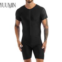 Mens One Piece Athletic Swimsuit Short Sleeve Zipper Surfing Rash Guard Short Wetsuit Swimwear Pool Party Bathing Suit Beachwear