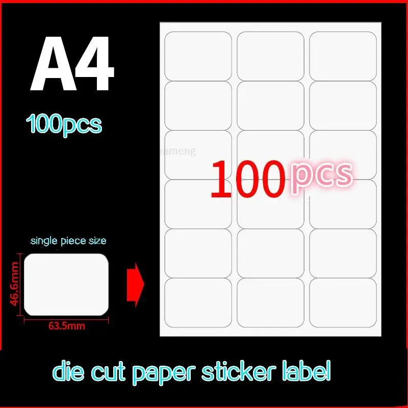 

100 Pieces A4 Label Sticker A4 Printing Paper Matte Finsh Blank Within Die Cutting High Sticky Label Square Sticker