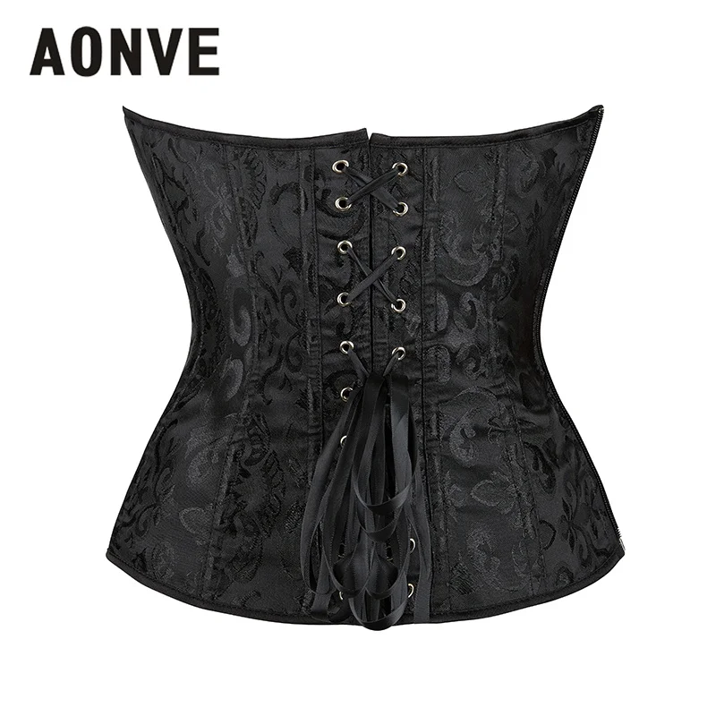 Elegant Corset Tops Jacquard Overbust Side Zipper Black Goth Waist Trainer Lingerie Bustier Body Shapewear Push Up Clothes