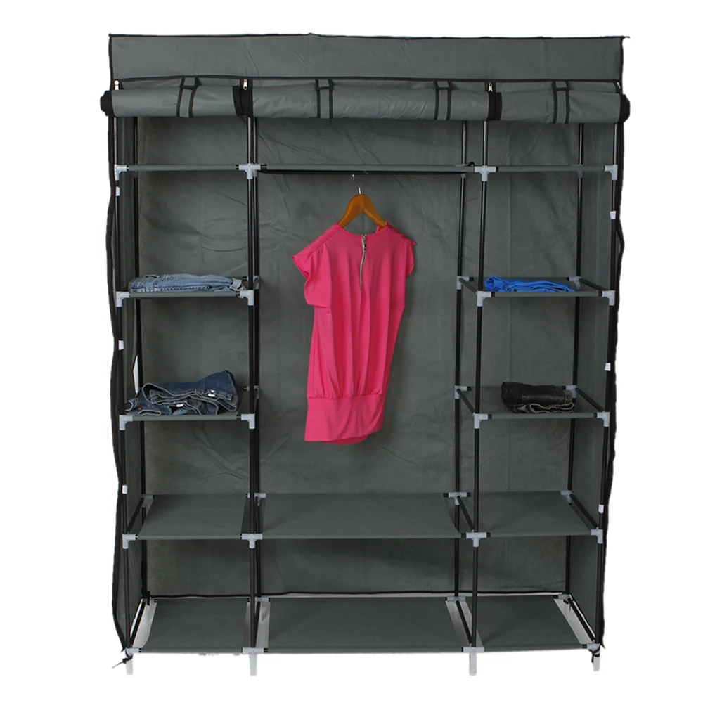 5-Layer 12-Compartment Non-woven Fabric Wardrobe Portable Closet Gray (133x46x170cm)