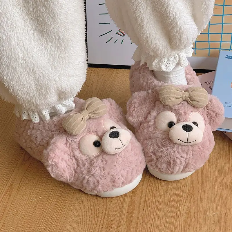 New chaussons femme  desginer animal bear fluffy slippers woman house shoes for women 2025 new winter indoor furry slipper