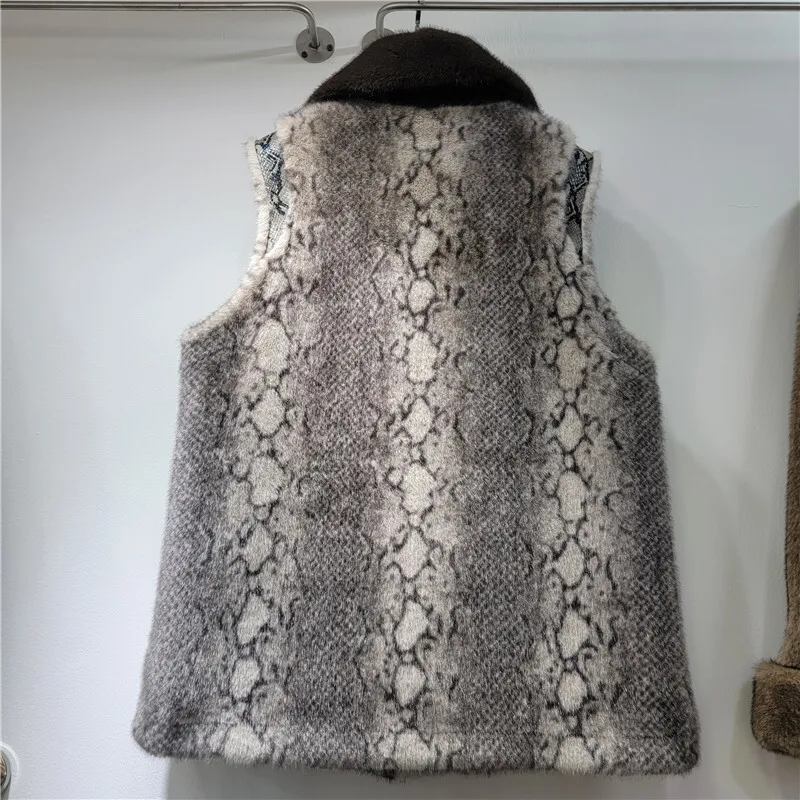 HKSH 2025 invierno nuevo chaleco cálido para mujer bolsillos con cuello vuelto impreso de lujo elegante de gama alta Ins camisetas sin mangas HK15893