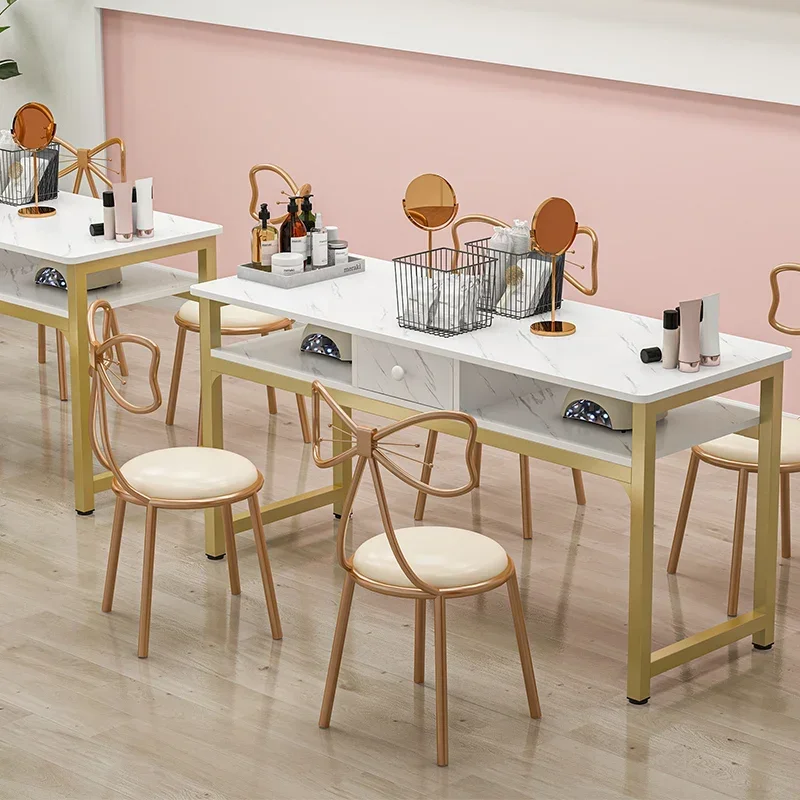 Nail table and chair set Japanese imitation marble table for single and double people