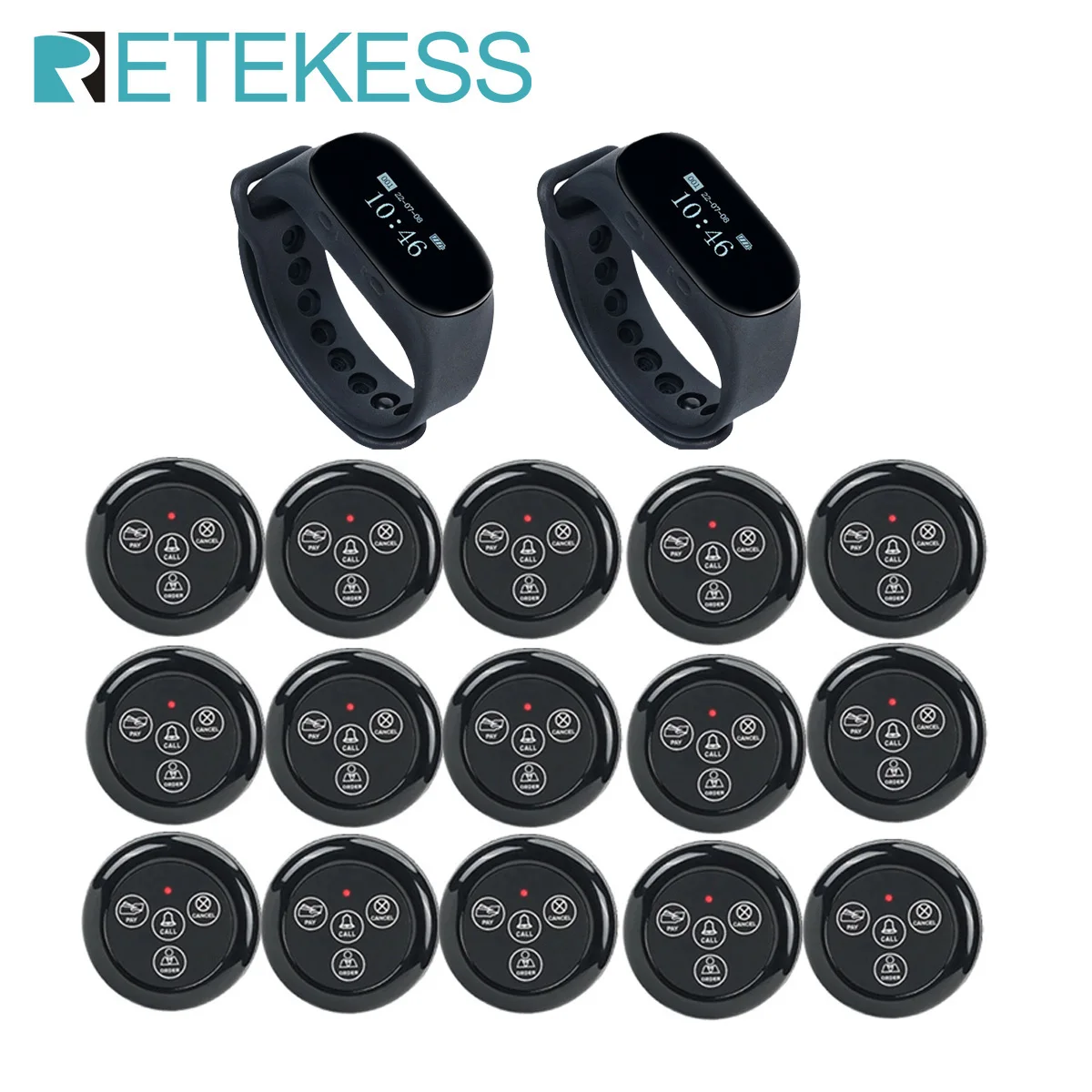 

Retekess Restaurant Waiter Calling System 2 TD112 Waterproof Pager Waiter Watch Receivers 15 TD032 Call Button For Cafe Bar Club