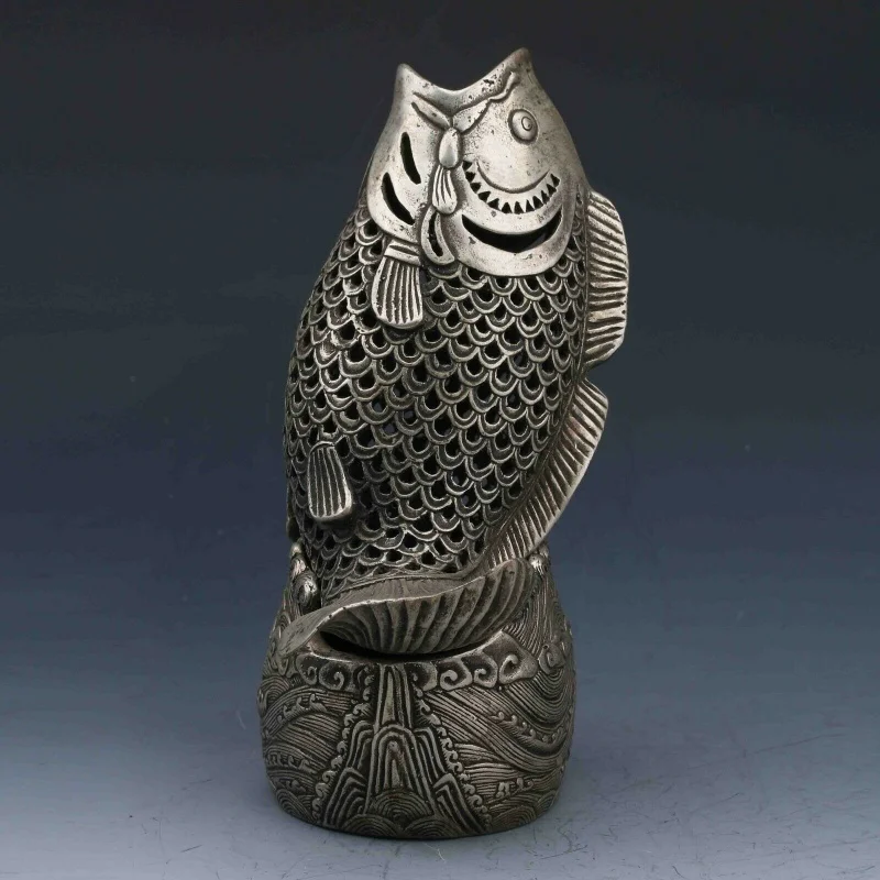 

Tibetan Silver Hand Carved Fish Incense Burner W Xuande Mark