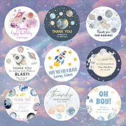 Space Planet Birthday Labels Stickers Astronaut Rocket Party Stickers Custom Text  First Trip Around The Sun Welcome Baby Shower