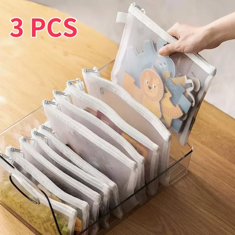 3pcs Children Puzzle Building Block Toy Storage Classification Bag Transparent Zipper Mesh Bag Storage Cosmetic Organization