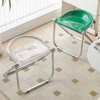 Transparent Metal Foldable Chair Acrylic Stackable Clear Stool For Household Leisure Dining Chair Bedroom Living Room Supplies