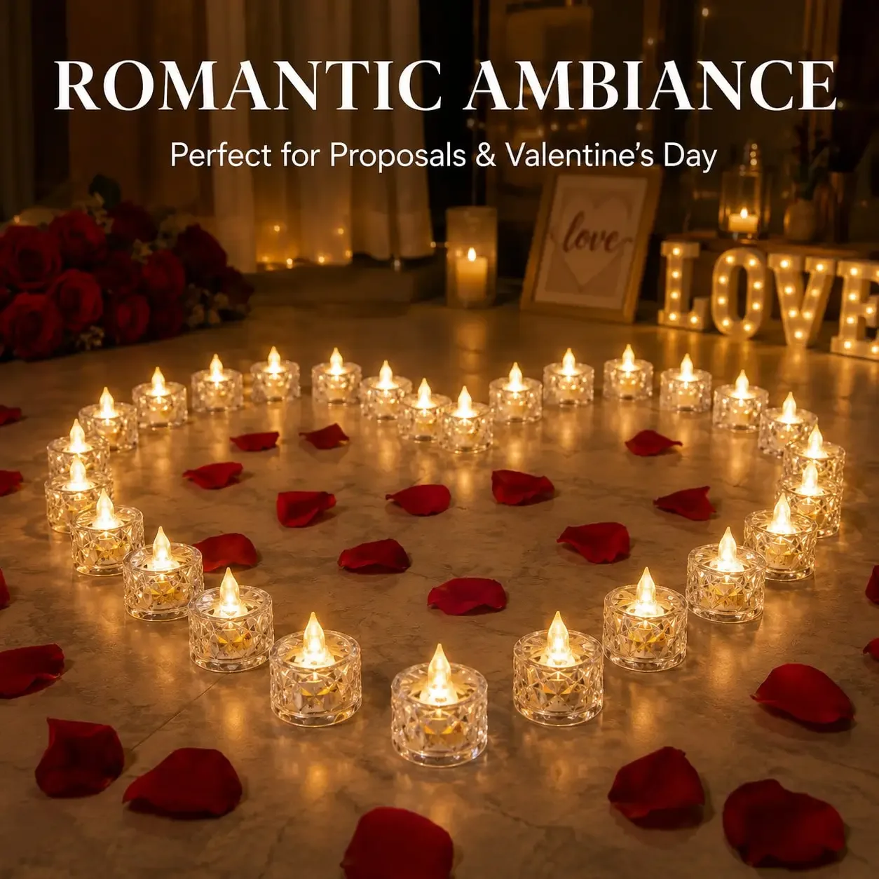 24pcs Crystal Look Flameless LED Tea Lights, Battery Operated Warm White Flickering Candles With Pre-Installed Batteries, Decorative Tea Light Candles For Wedding, Valentine's Day, Proposal, Party, Table Centerpiece & Home Decor