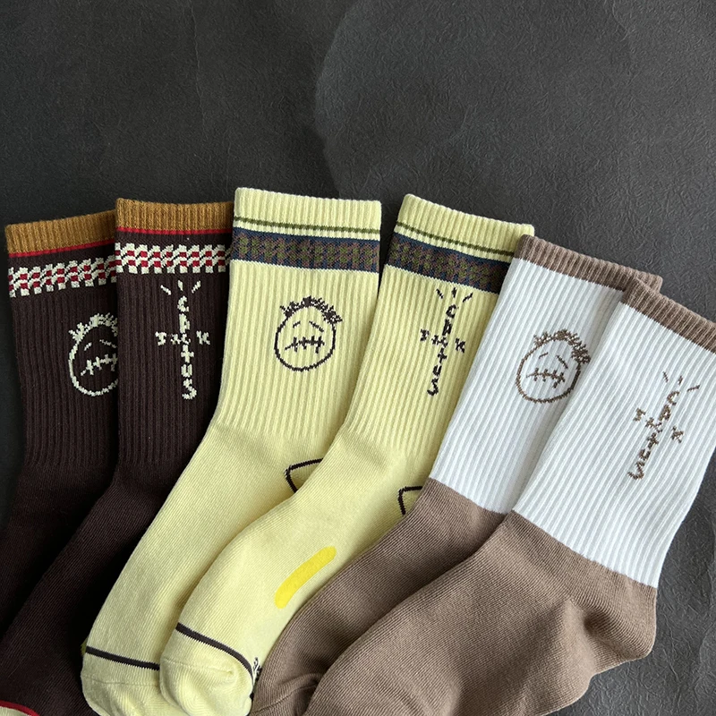 Herrensocken 3 Paar/Box Cactus Jack Socken Baumwolle Sport Hip Hop Basketball Skateboard Braun/Gelb Sockken Großhandel Herren Geschenk – Detail 13