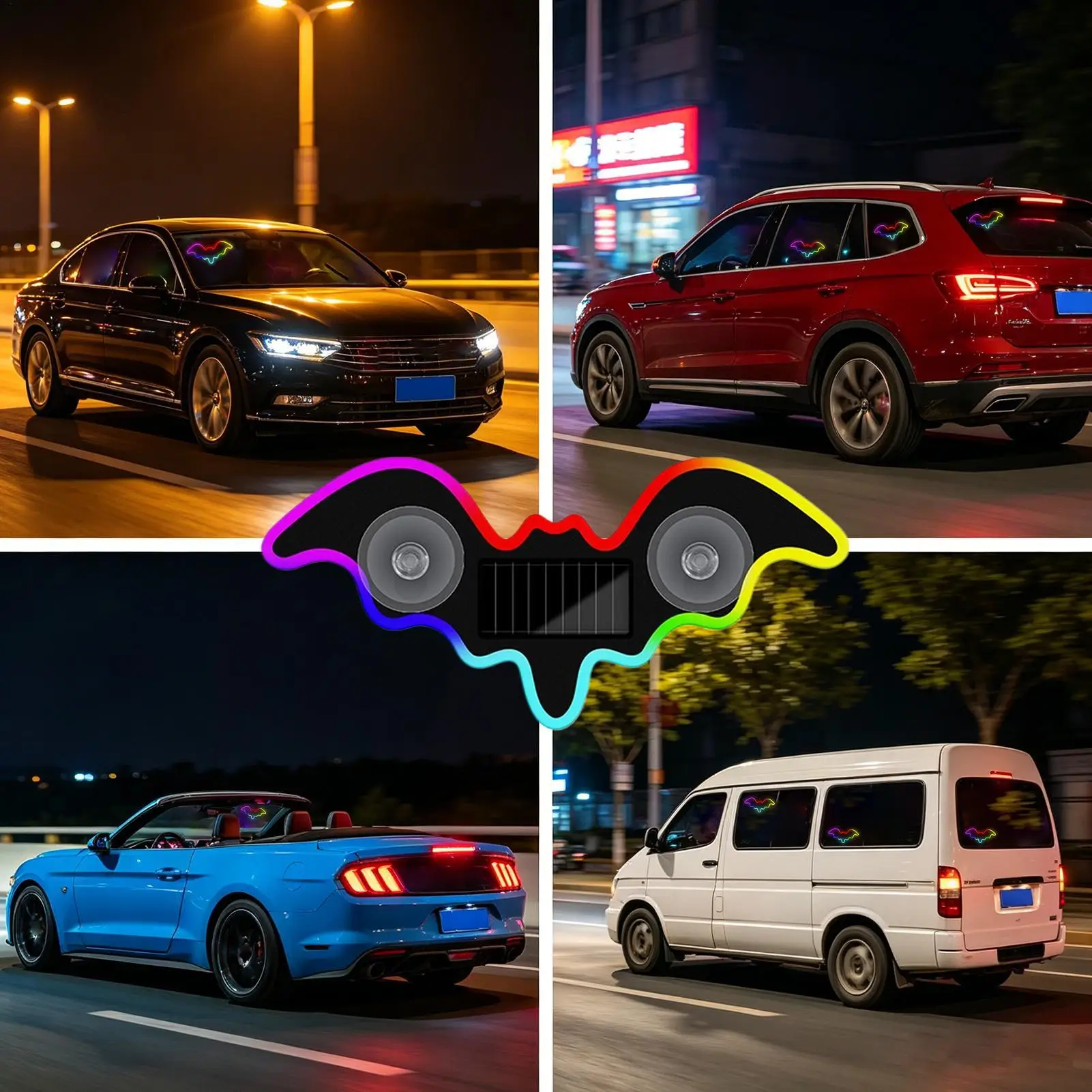 LED Car Lights Interior Solar/USB Rechargeable Smart Sensor Bat LED Lights For Car Interior For Truck SUV RV Automotive Window