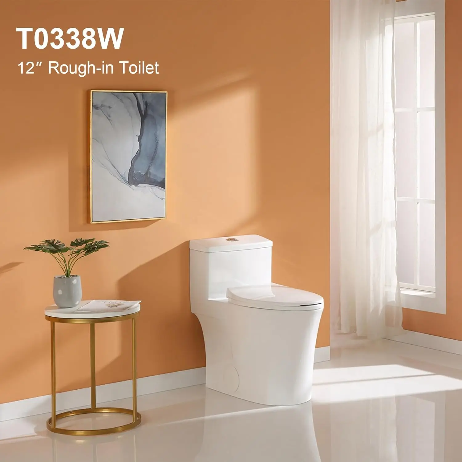 T0338W Compact One Piece Toilet with Comfort Chair Seat ADA Height 17.3