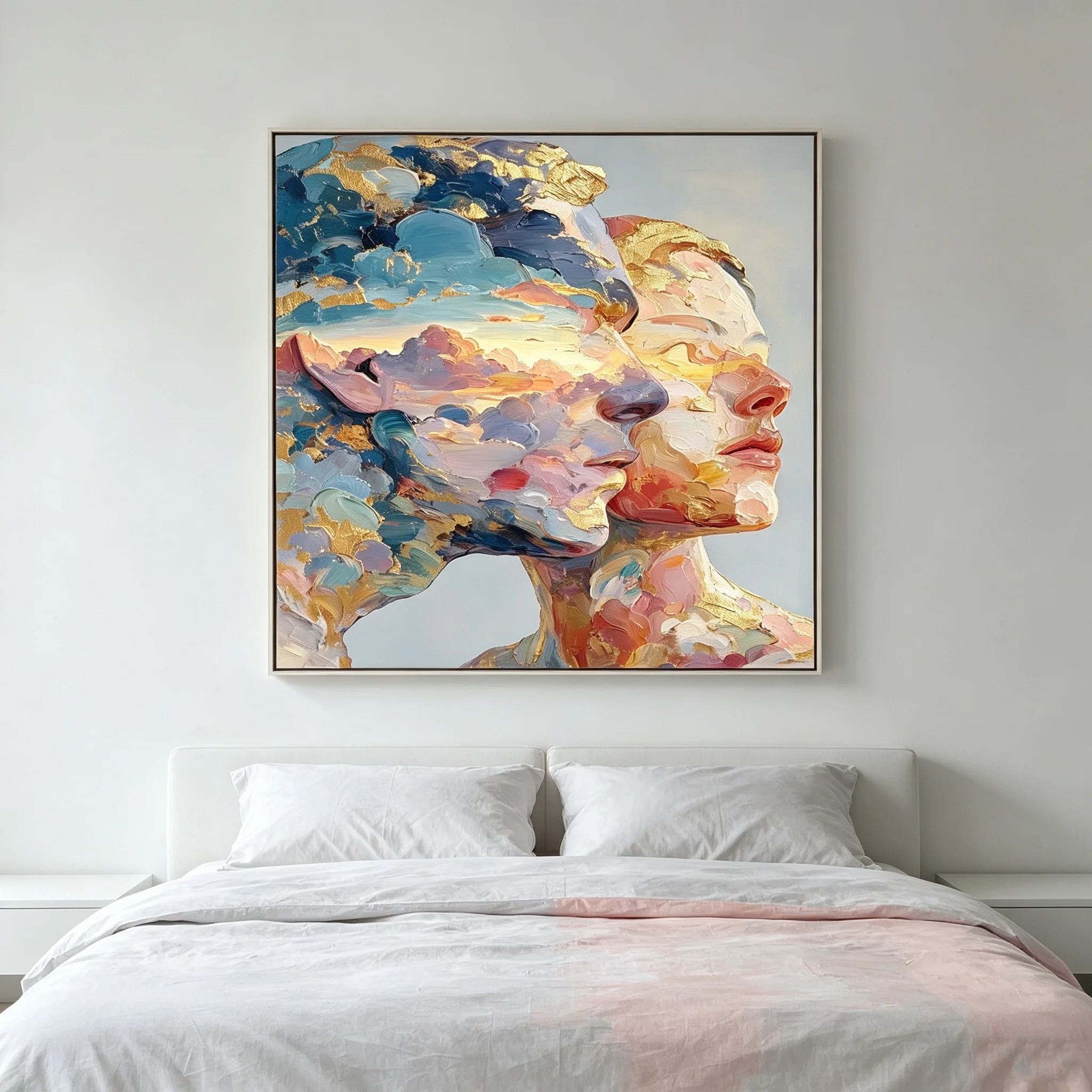Abstract Portrait Artwork Posters and Prints Colorful Cloud Woman and Man Canvas Painting Wall Art Picture for Living Room Decor