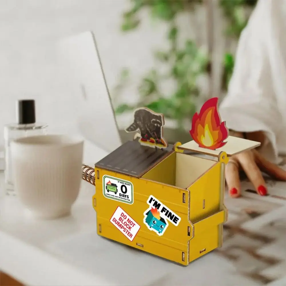 

Raccoon Wood Pen Holder Large Capacity Model Doll Wood Pen Container Anime Cartoon Desk Stationery Storage Office Desktop