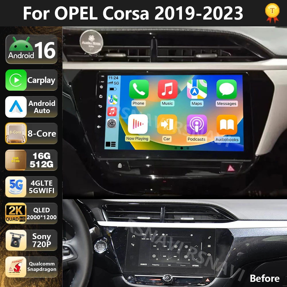

Qualcomm Android 16 Car Radio Multimedia Player For Opel Corsa F 2019 - 2023 Auto Carplay Stereo DSP wifi+4G 2 Din BT Video Gps