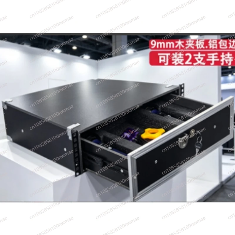 2U Lockable Wooden Rack Drawer with Foam Interior for Audio Equipment