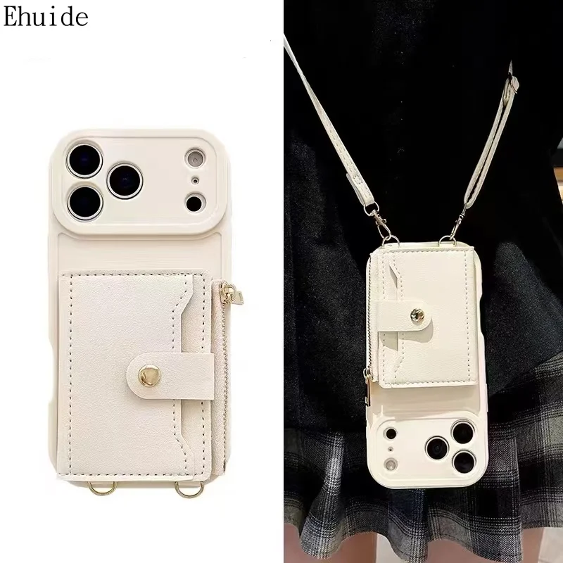 Brieftaschen-Lanyard-Hülle für iPhone 17 Pro Max Air 18 12 13 15 16 14 Plus mit Kartenfächern, Umhängegurt, Leder, modische Reißverschlusstasche – Detail 2