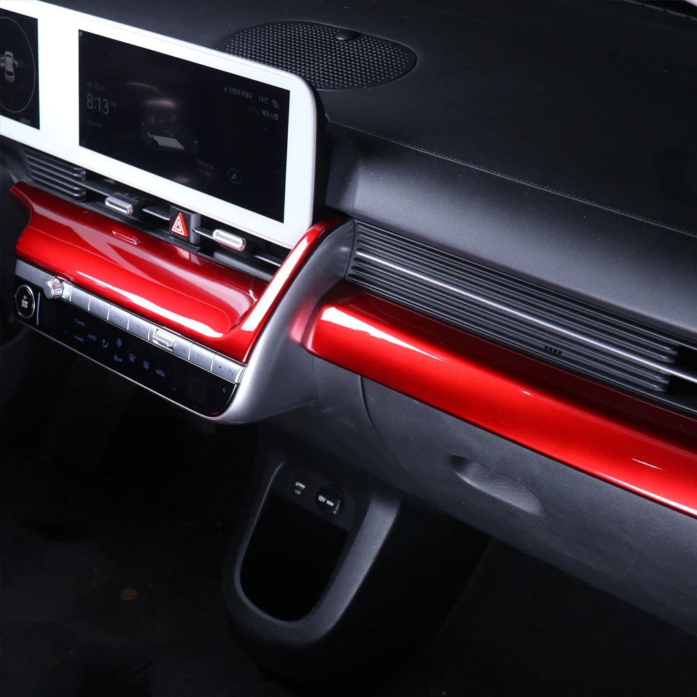 Red Car Dashboard Trim Strips Center Console Instrument Desk Cover ABS Decals For Hyundai IONIQ 5 LHD RHD