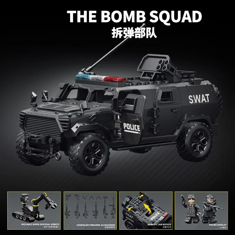 Blocs de construction militaires, figurines des forces spéciales, soldats, police municipale, véhicules blindés, blocs de construction assemblés, jouets pour garçons