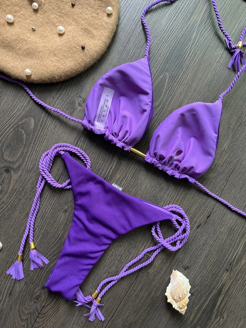 Ruotonsept sexy cor sólida trança corda conjunto de biquíni feminino maiô de duas peças triângulo maiô biquinis brasileiros