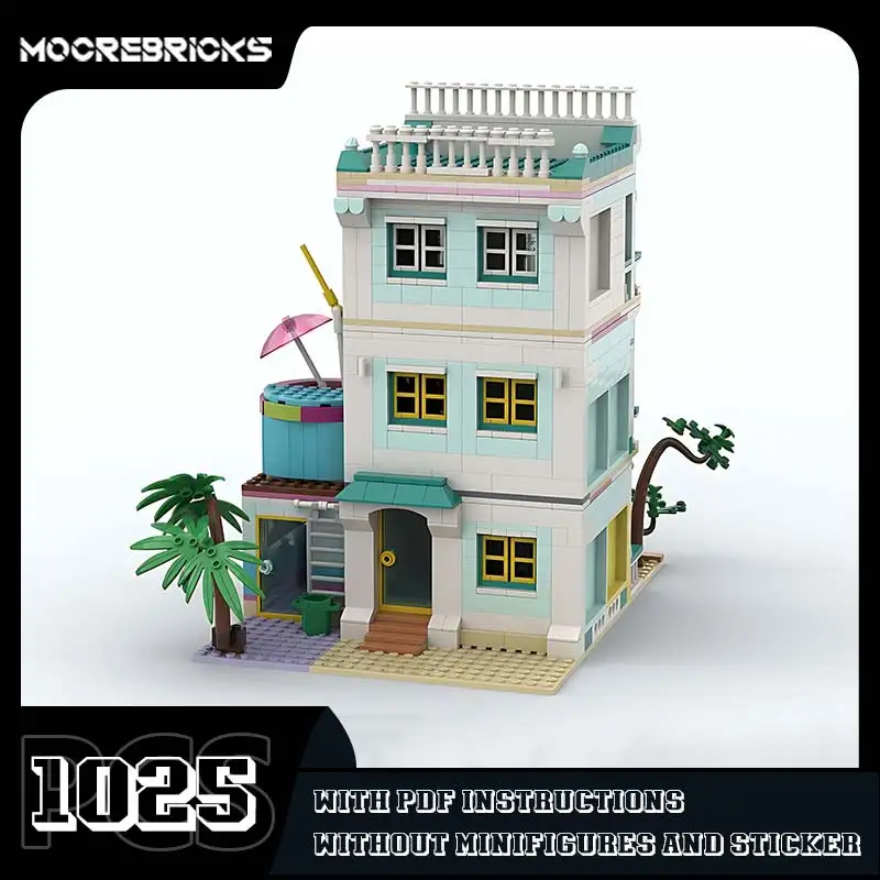 New Beach House Model Bricks Kit MOC-101782 City Architecture Scenery Building Blocks Ultimate Collectible Toy Children's Gift