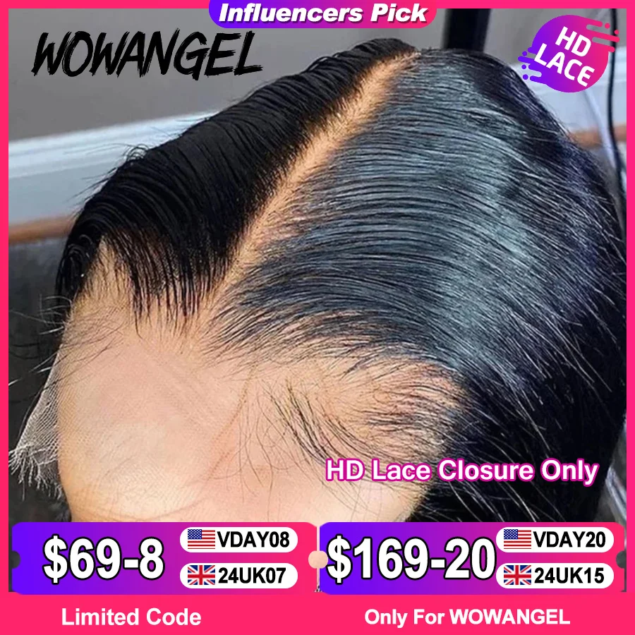 

WOWANGEL 7x7/6x6/5x5 HD Lace Closure Human Hair Melt Skin Deep Part Natural Scalp Real HD Lace Closure Only Straight Virgin Hair