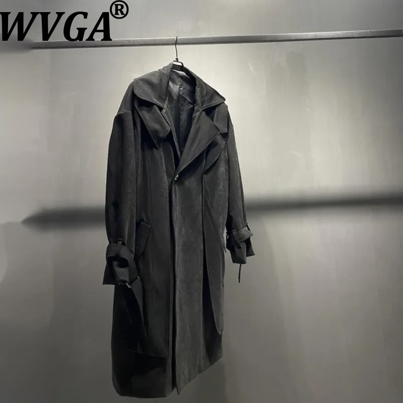 

WVGA Autumn Winter New Man Tide Double Collar Fake 3-Piece Trendy Mid-Length Jacket Niche Chic Casual Over-The-Knee Coats W15156