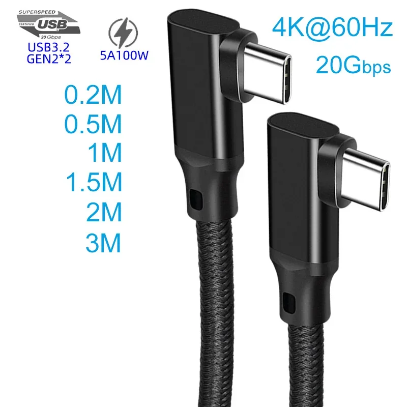 Braided Black 4K@60HZ Type-C Gaming 90 Degree Charging Data Cable Usb C Cable Wire with E-Marker IC for VR Link Quest2 Phone