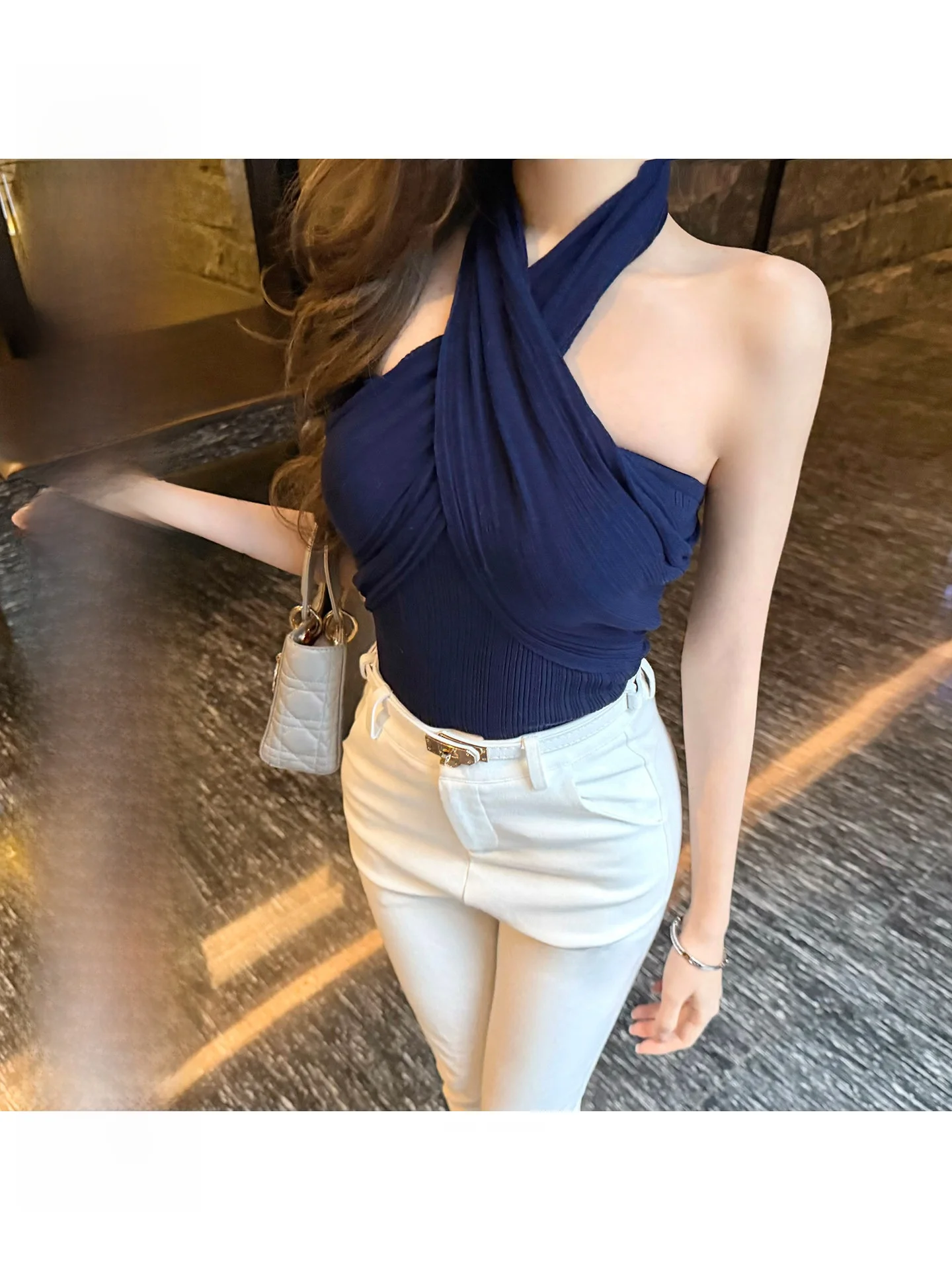 

Женский вязаный топ с перекрестной спинкой, без рукавов, облегающий, в стиле бюстье, CCZEE Curve Gallery, универсальный, укороченный фасон, Весна 2026