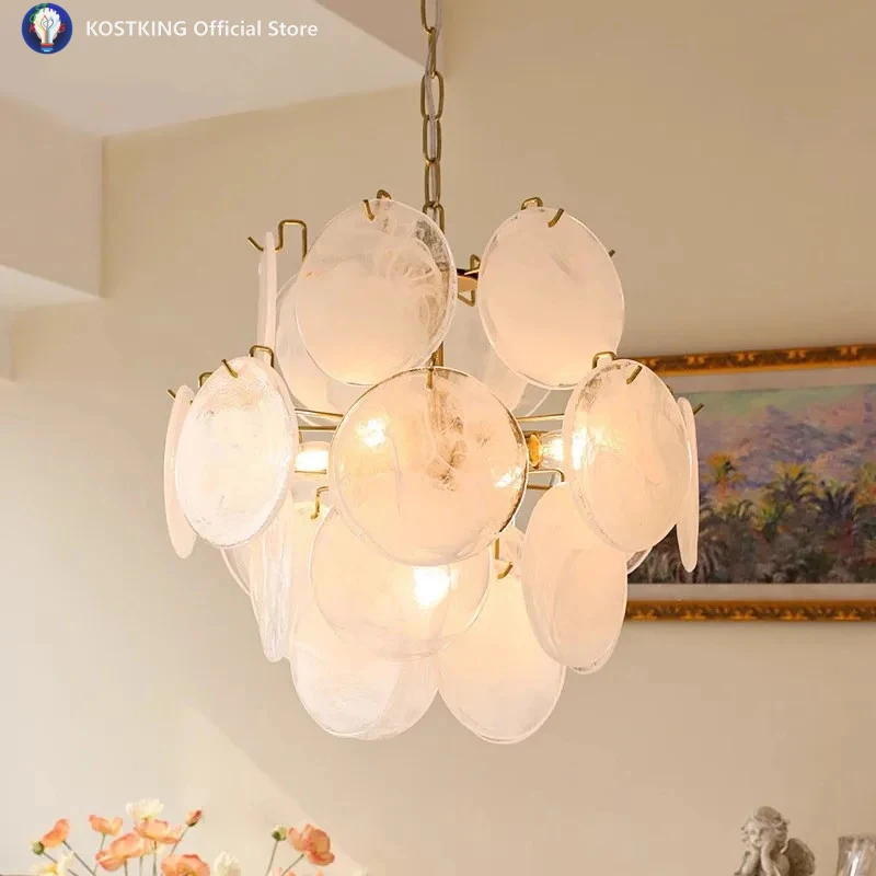 Retro Murano White Glass Chandelier Round Vintage Colorful Glass LED Pendant Light Italian Design For Dining Room Bedroom