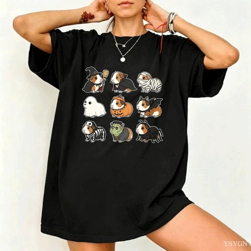 Funny Halloween Guinea Pig Shirt Cute Gifts Guinea Pig Mom T-Shirt Guinea Owner Gifts Cute Ghost Pumpkin Vampire Pet Tops