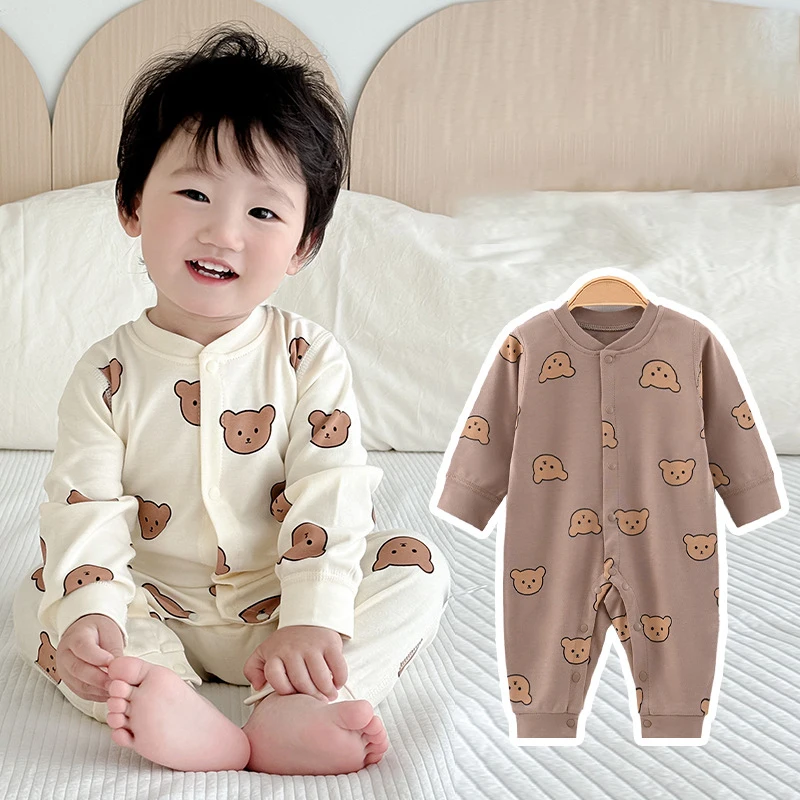 MILANCEL New Autumn Baby Clothes 0-2 Y Newborn Cotton Jumpsuit Skin-friendly Underwear Infant Cartoon Bear Romper Sleepwear