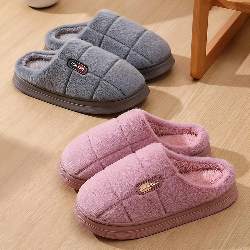 

Большой размер 50, 51, мужские зимние тапочки, осенние женские меховые шлепанцы, уличные теплые тапочки для пары, нескользящая обувь для спальни на толстой подошве